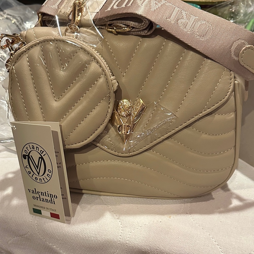 Valentino Orlandi Beige Quilted Crossbody Bag